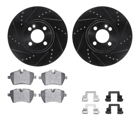 DYNAMIC FRICTION CO 8512-32008, Rotors-Drilled and Slotted-Black w/ 5000 Advanced Brake Pads incl. Hardware, Zinc Coated 8512-32008